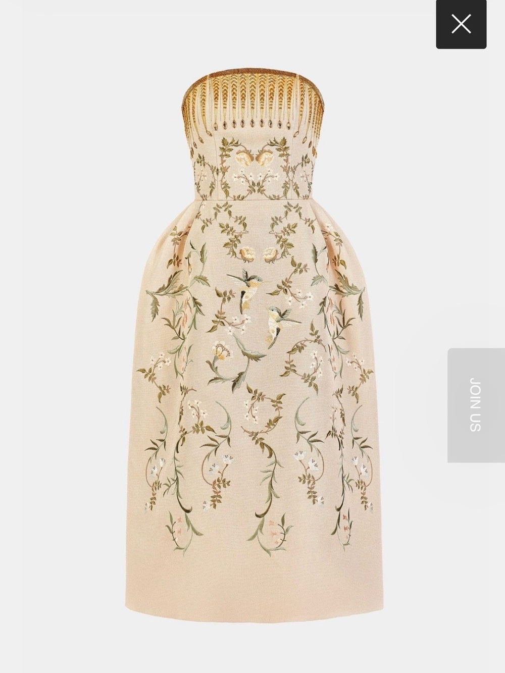 Strapless Embroidered Cream Cocktail Dress